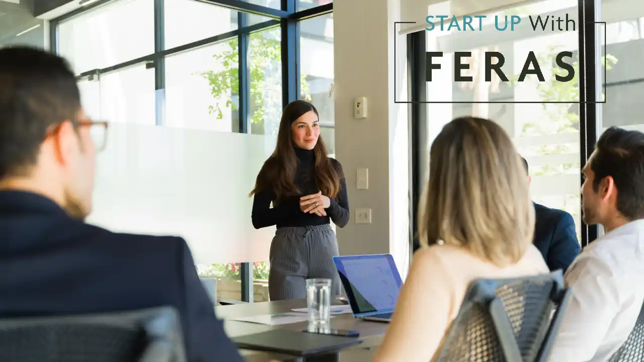 businesswoman giving a sales pitch